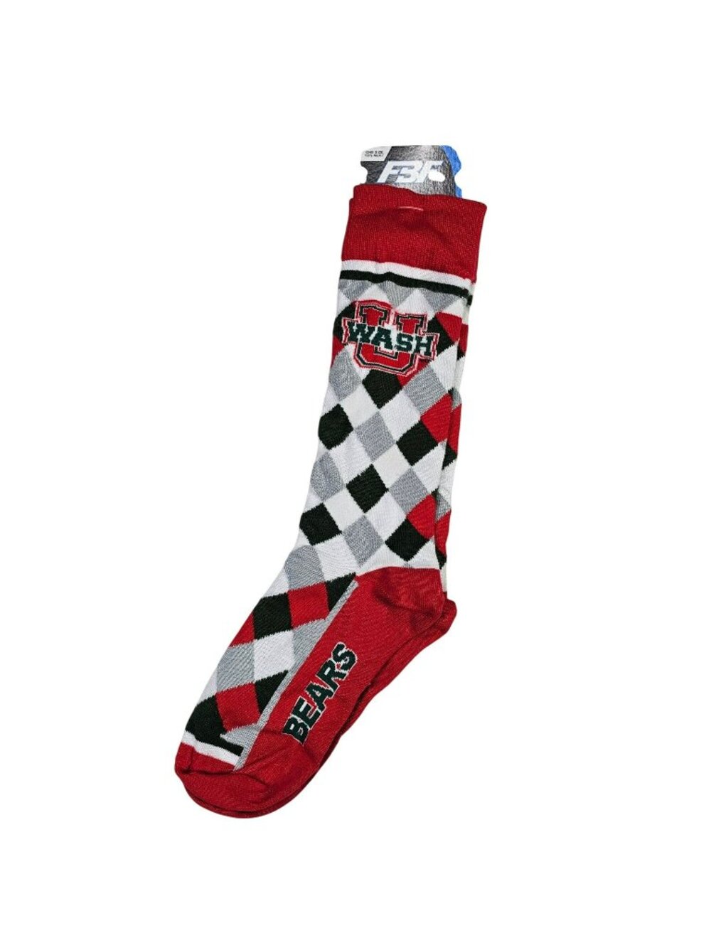 Washington University WashU Bears NWT Diamond Stripe Crew Socks OSFM Size 6-12